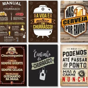 Kit 6 Placas Decorativas Cantinho do Churrasco